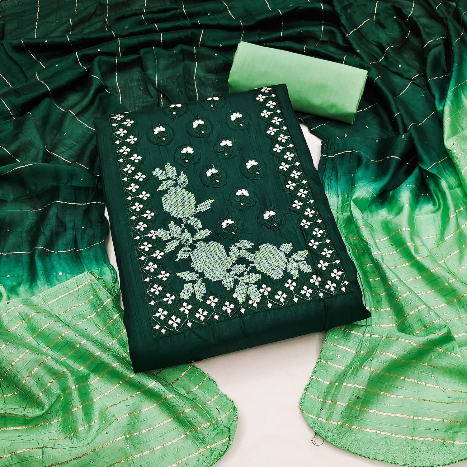 Beautiful Coco Silks Kurti Set with Cotton Jari Sequin Dupatta