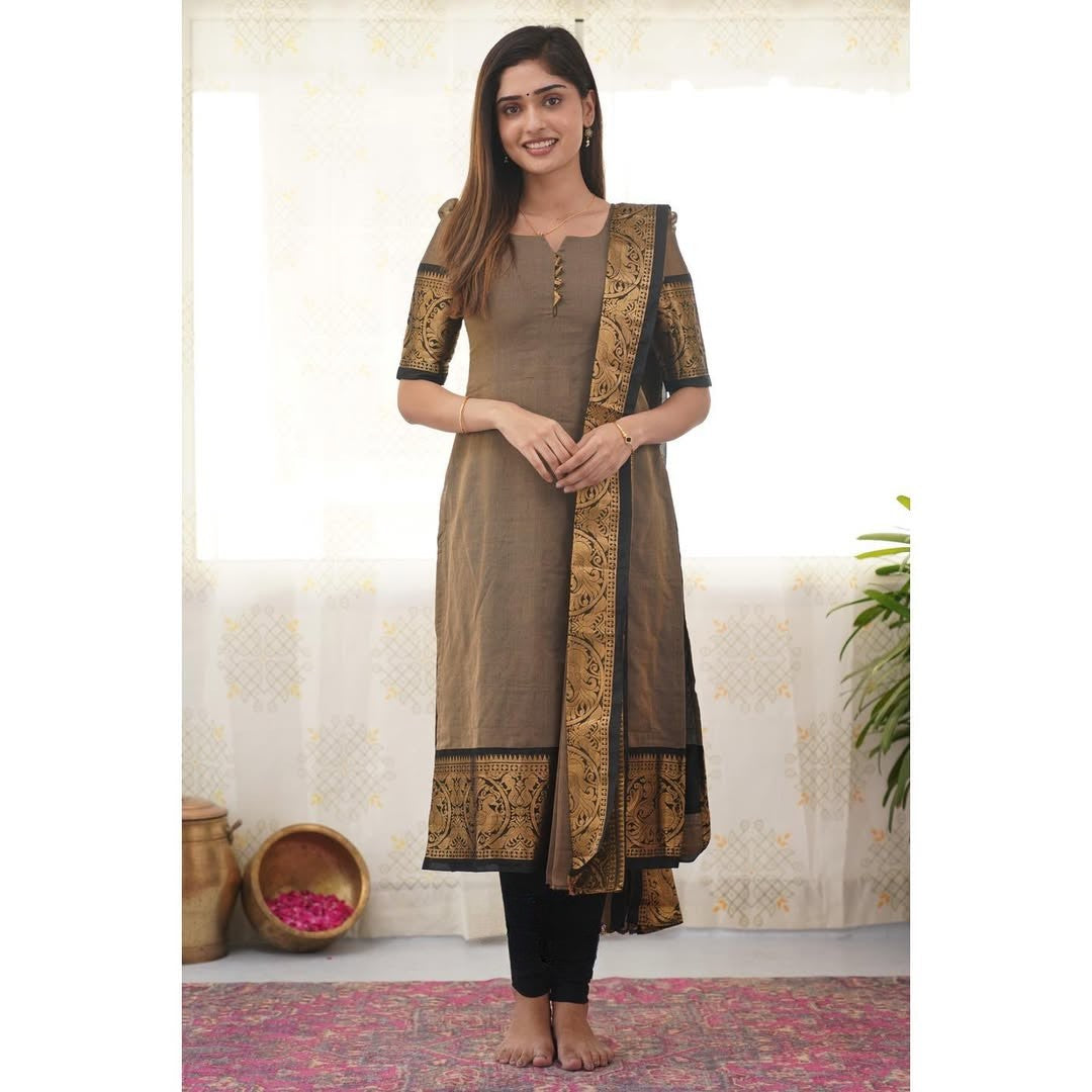 Stylish Grey Cotton Kurti with Black Border – Comfort Meets Class.