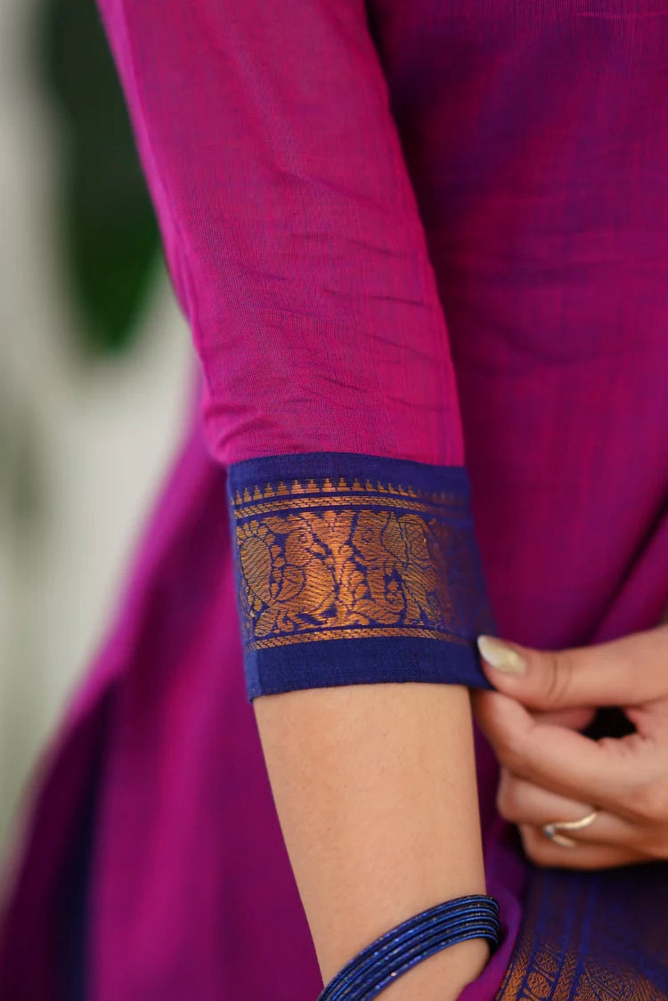 Charming Pink Cotton Kurta Set with Navy Blue Border – A Perfect Blend of Softness and Bold Elegance