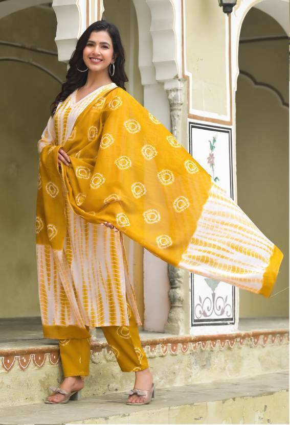 Cotton Printed Suit Set with Chanderi Dupatta