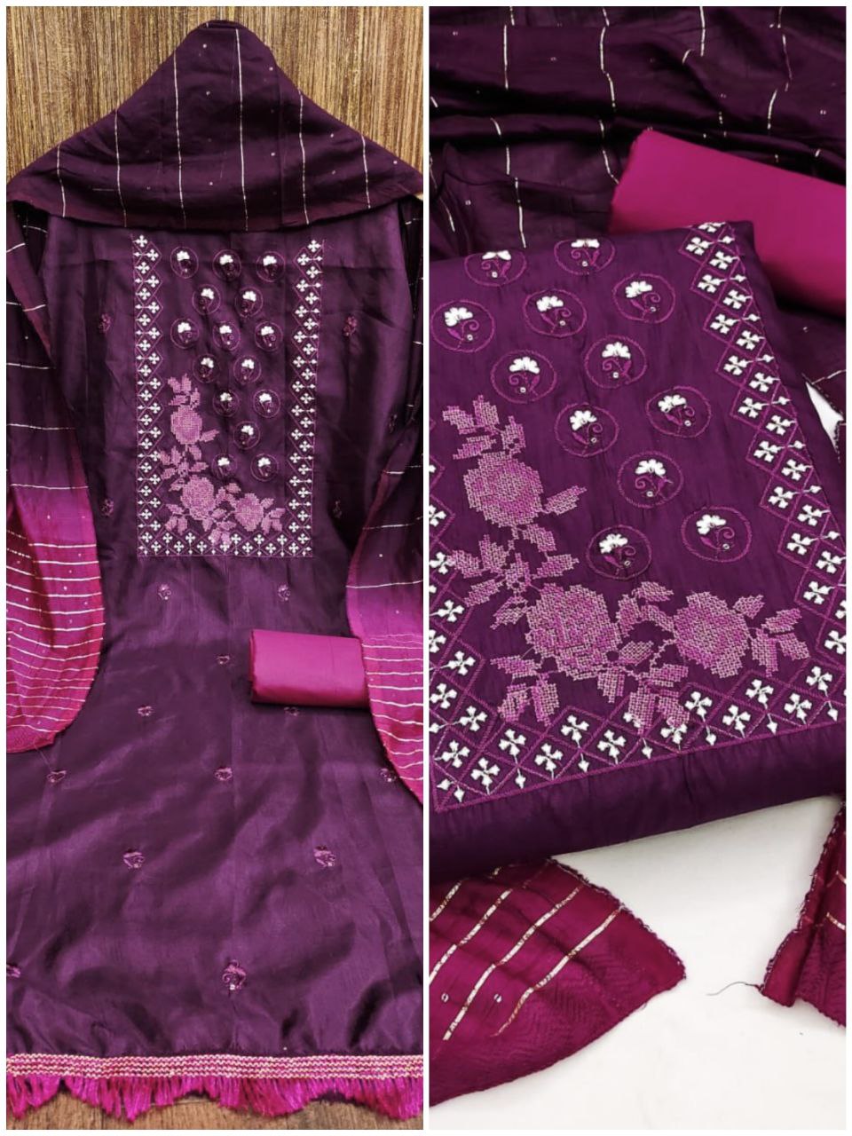 Beautiful Coco Silks Kurti Set with Cotton Jari Sequin Dupatta