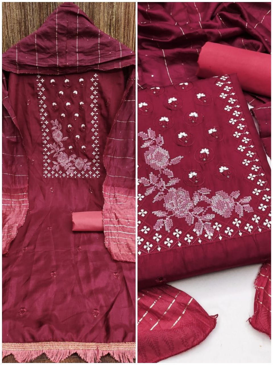 Beautiful Coco Silks Kurti Set with Cotton Jari Sequin Dupatta