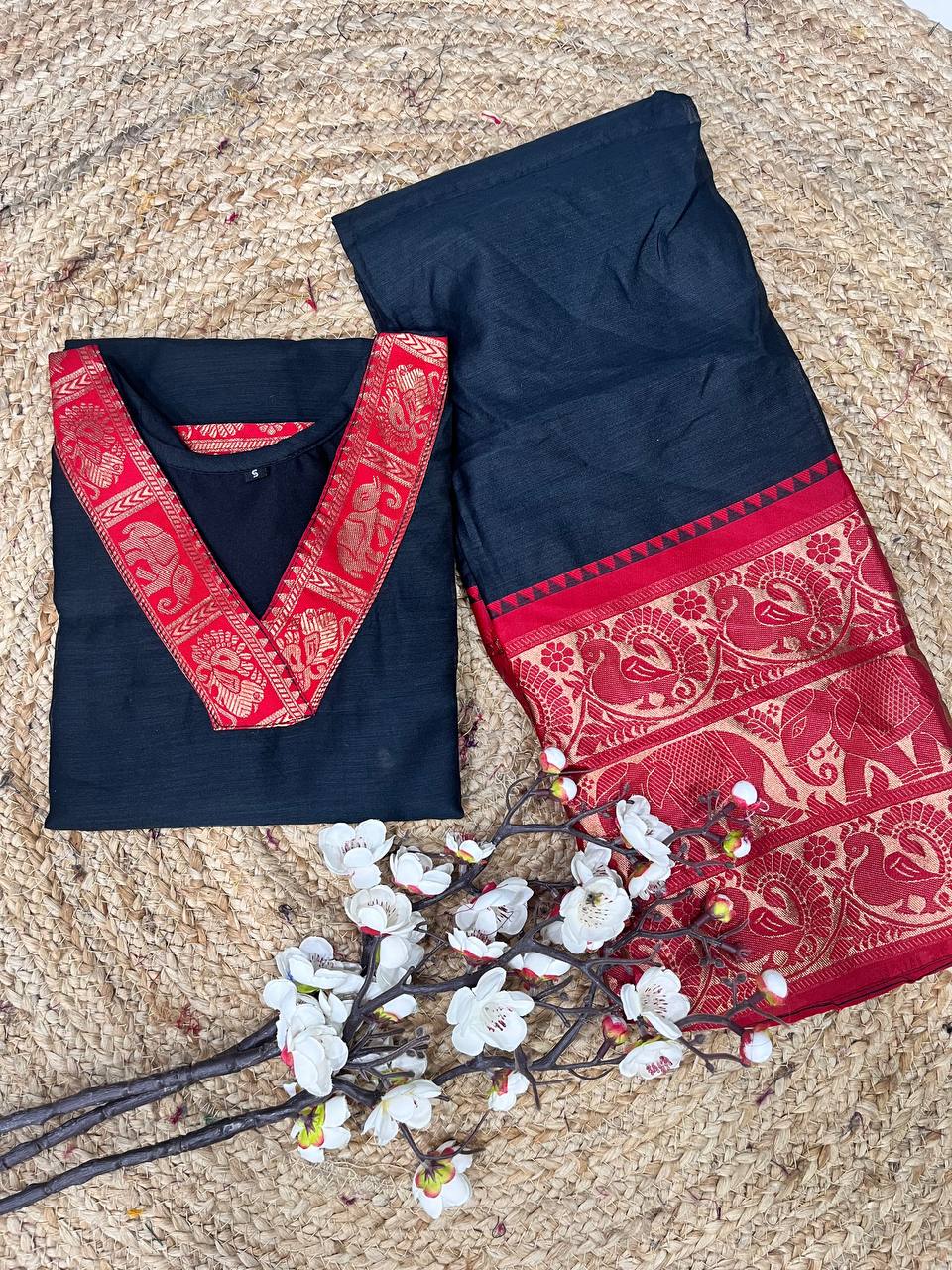 Black Shade Cotton Kurta and Dupatta Set