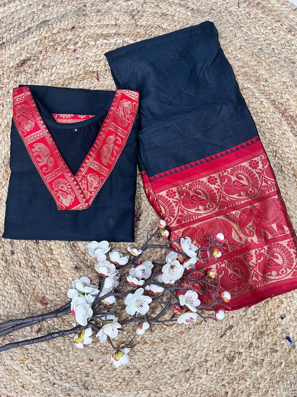 Black Shade Cotton Kurta and Dupatta Set