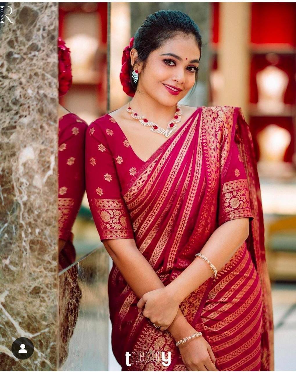 Soft Lichi Silk Jacquard Saree with Contrast Blouse – Wedding & Party Wear