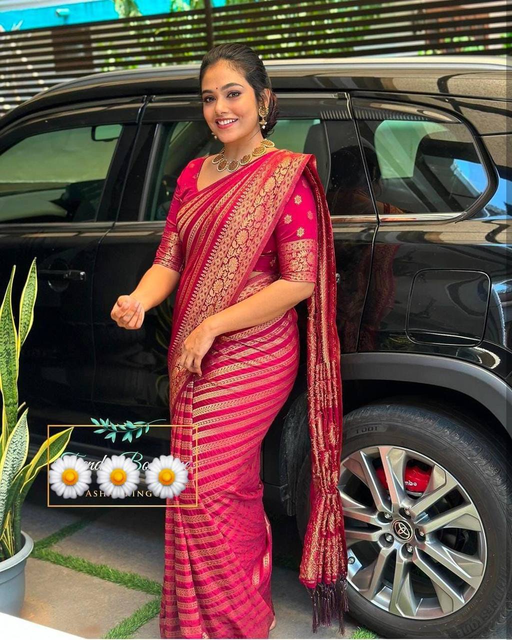 Soft Lichi Silk Jacquard Saree with Contrast Blouse – Wedding & Party Wear