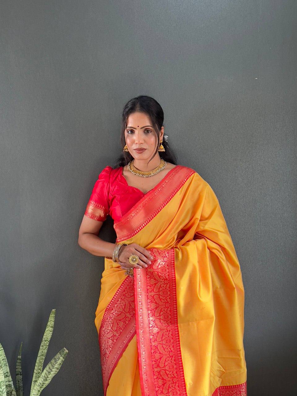 Soft Lichi Silk Saree with Rich Jacquard Work & Contrast Blouse – Ideal for Weddings & Party Wear