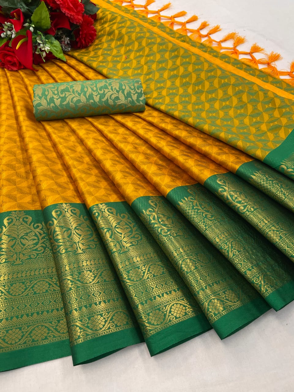 Pure Mercerised Cotton Silk with Exclusive Self-Weaving Design & Rich Border