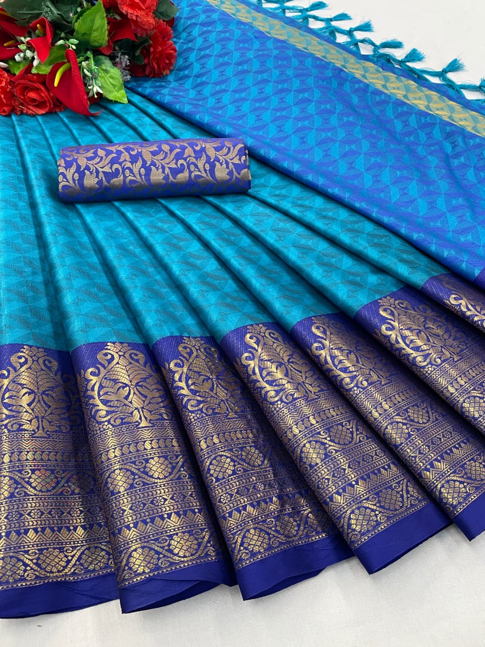 Pure Mercerised Cotton Silk with Exclusive Self-Weaving Design & Rich Border