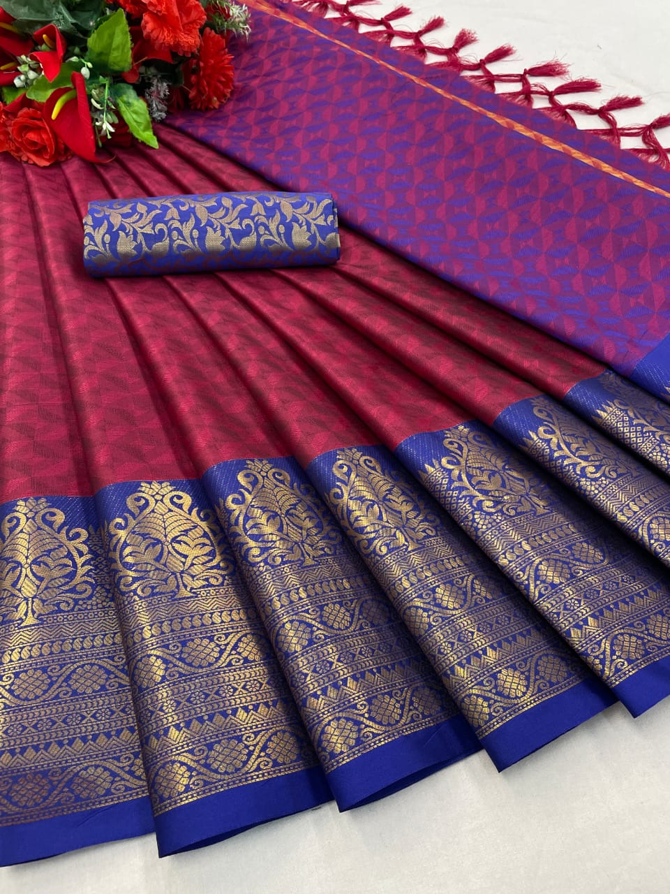 Pure Mercerised Cotton Silk with Exclusive Self-Weaving Design & Rich Border