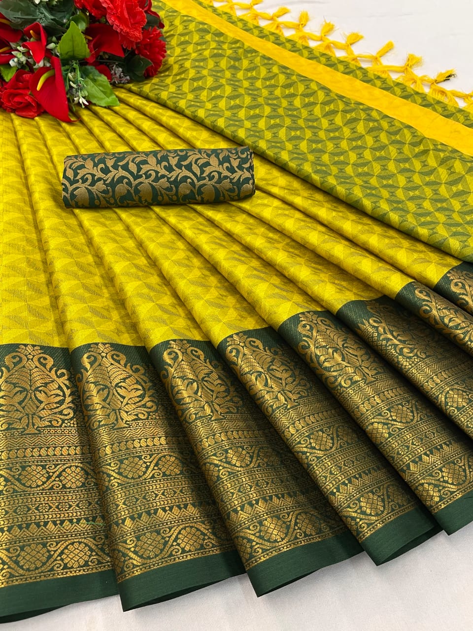 Pure Mercerised Cotton Silk with Exclusive Self-Weaving Design & Rich Border