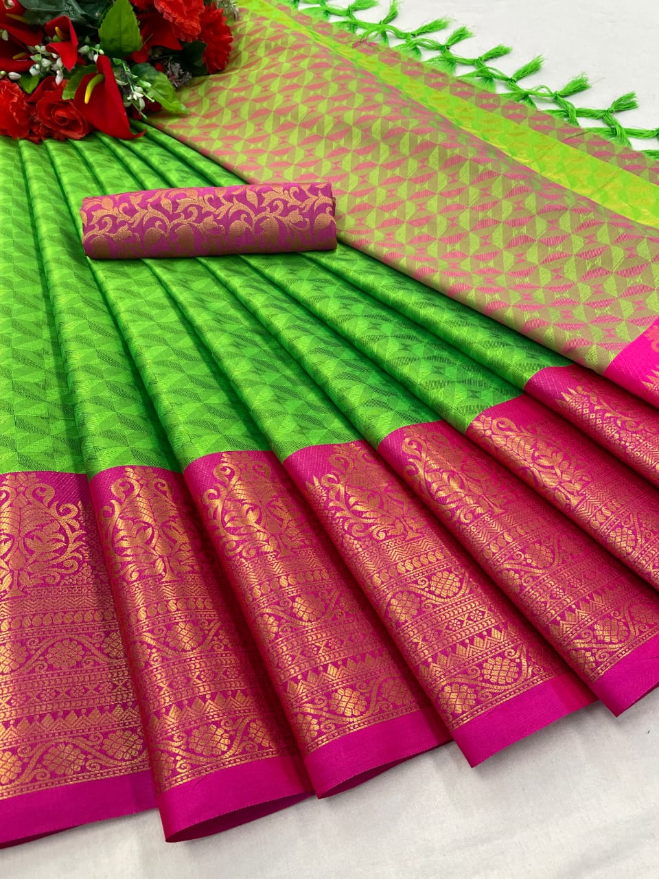 Pure Mercerised Cotton Silk with Exclusive Self-Weaving Design & Rich Border