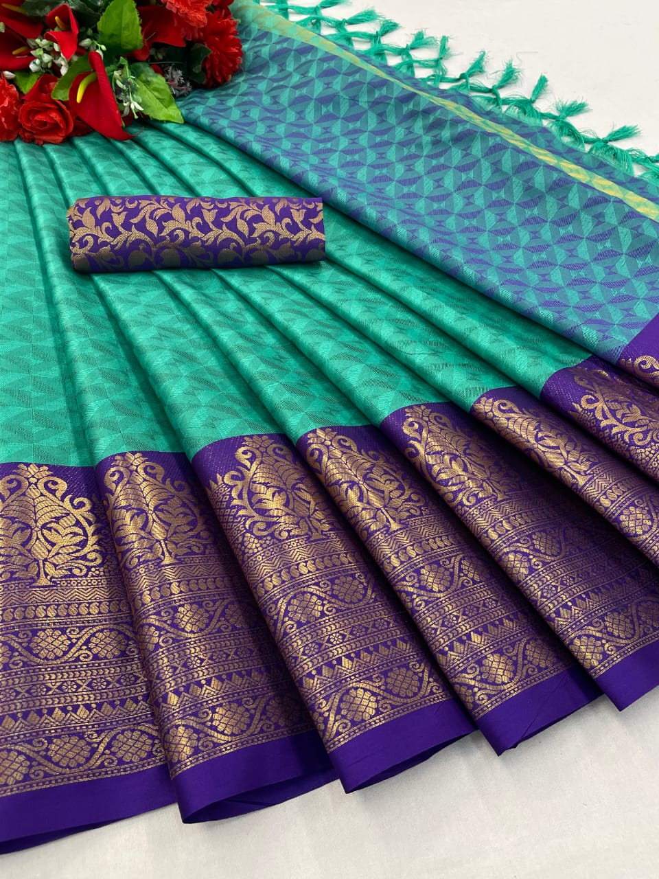 Pure Mercerised Cotton Silk with Exclusive Self-Weaving Design & Rich Border