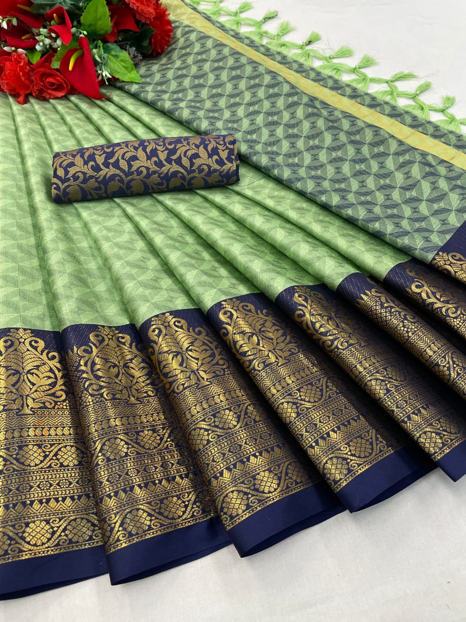 Pure Mercerised Cotton Silk with Exclusive Self-Weaving Design & Rich Border