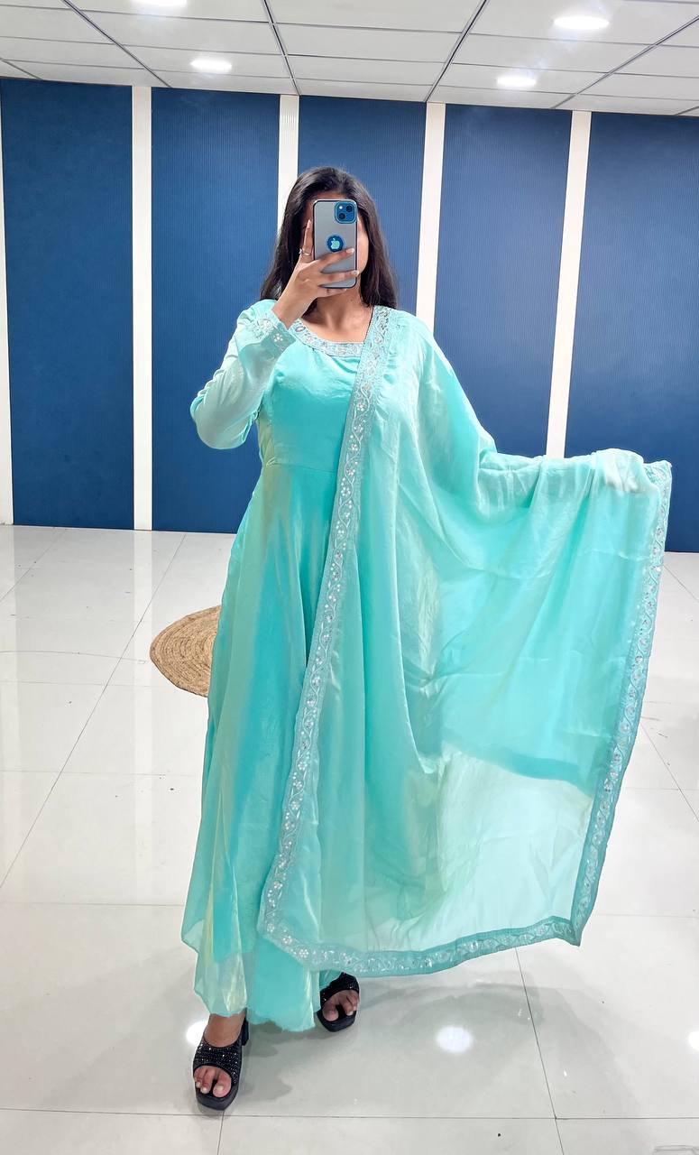 Luxury Fendy Silk Anarkali Dress