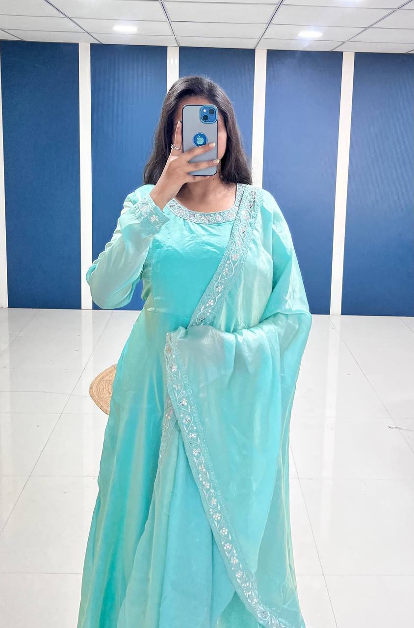 Luxury Fendy Silk Anarkali Dress