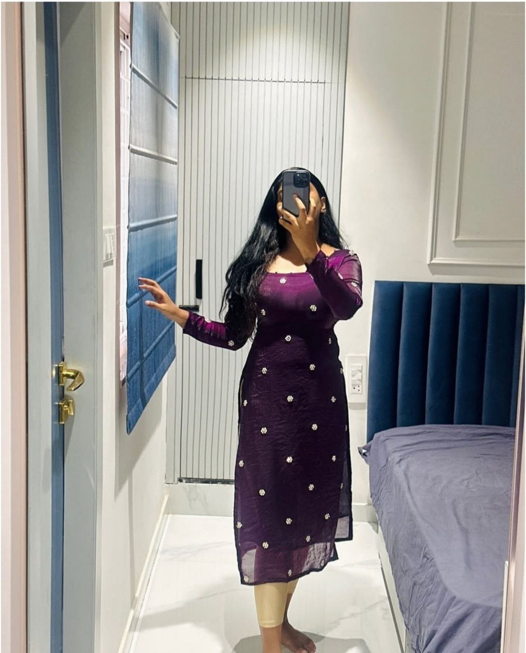 Graceful Red Fendy Siffon Kurta with Hand Embroidery & Sequin Work