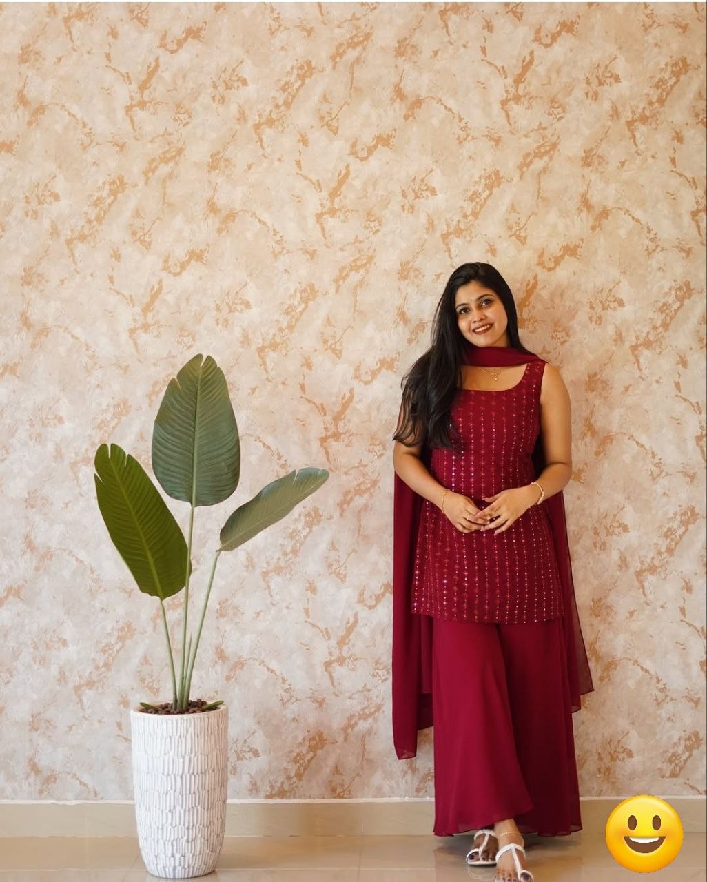 Georgette Sequin Work Suit Set with Full Stitched Palazzo & Dupatta