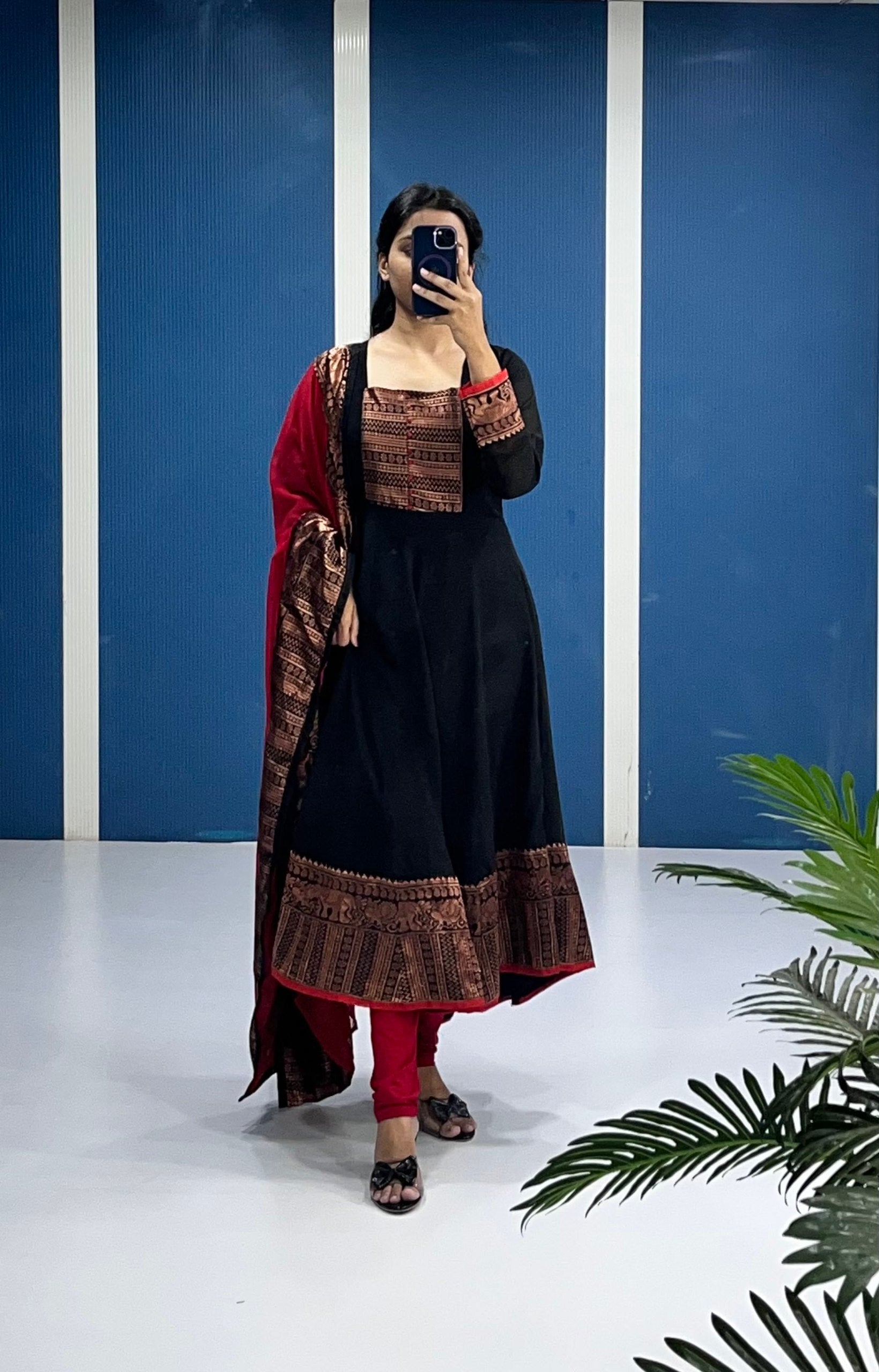 Black and Red Gown with Dupatta Set