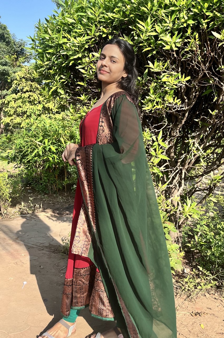 Elegant Maroon Georgette Anarkali Kurti with Green Dupatta