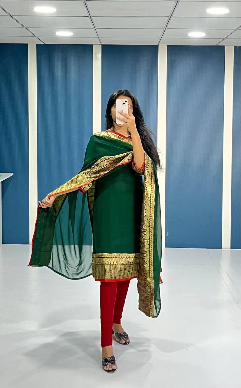 Elegant Bottle Green Georgette Kurti and Dupatta Set