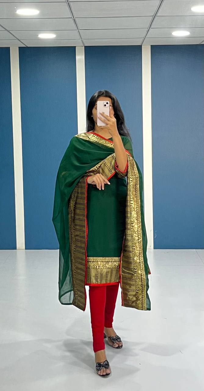 Elegant Bottle Green Georgette Kurti and Dupatta Set