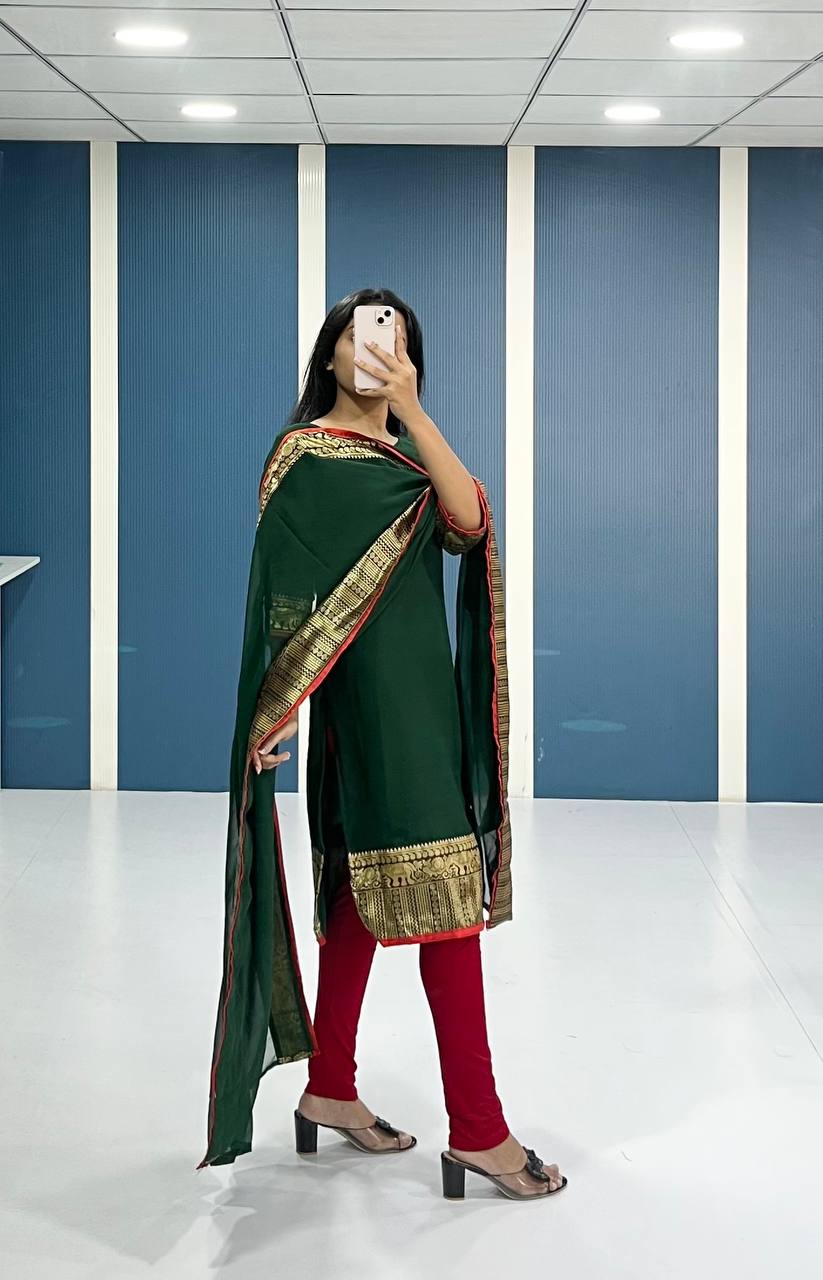 Elegant Bottle Green Georgette Kurti and Dupatta Set