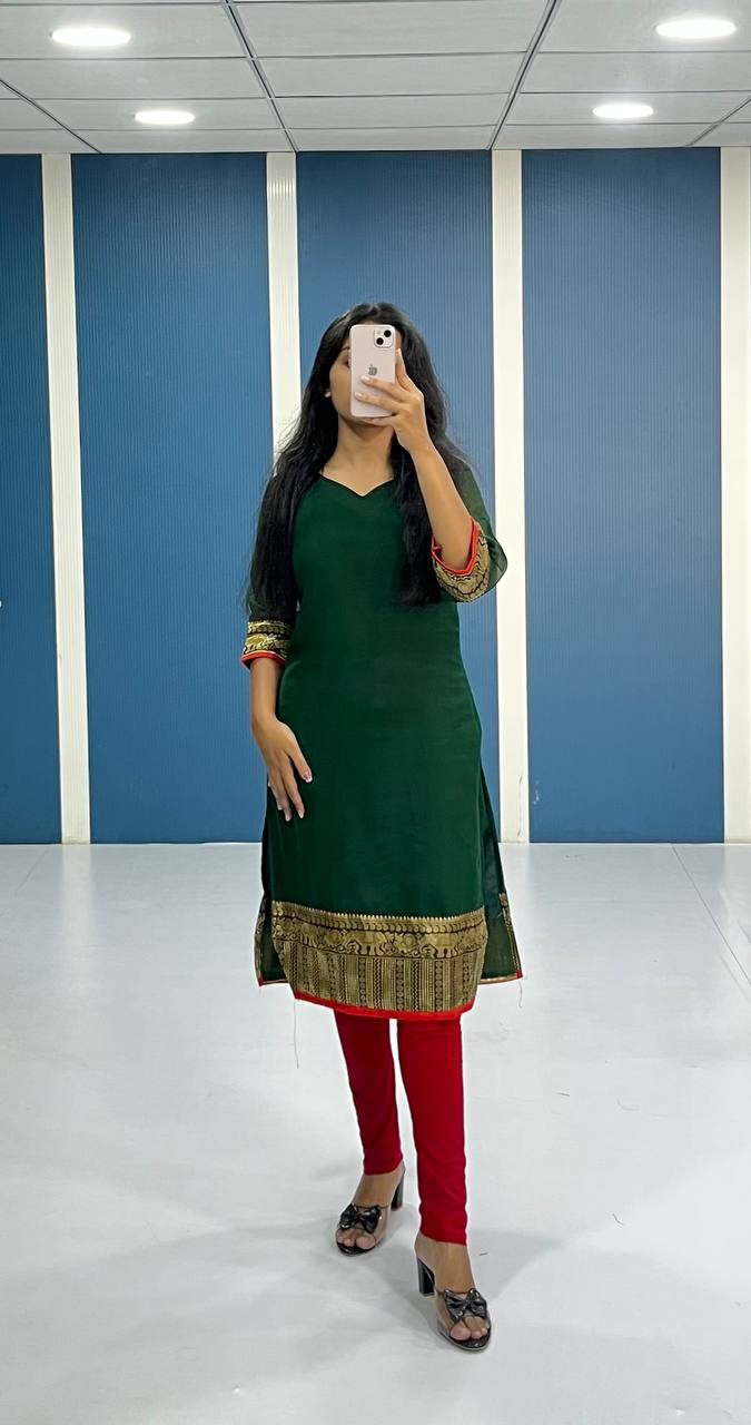 Elegant Bottle Green Georgette Kurti and Dupatta Set