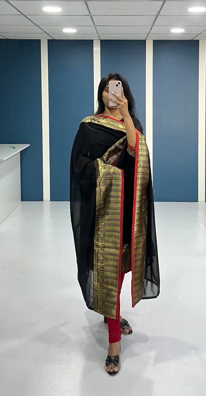 Elegant Black Georgette Kurti and Dupatta Set