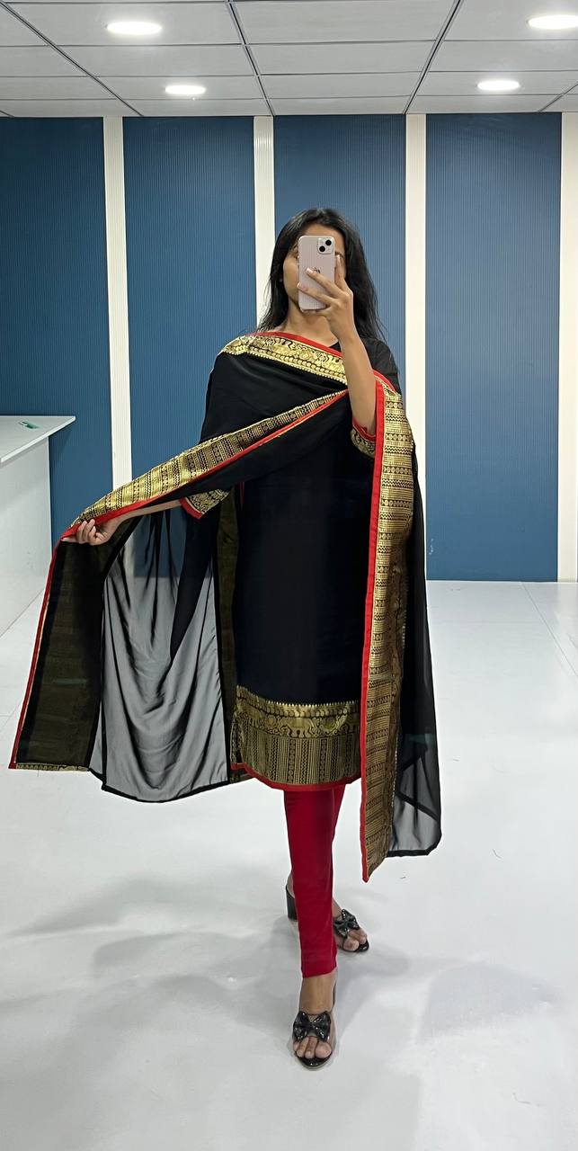 Elegant Black Georgette Kurti and Dupatta Set