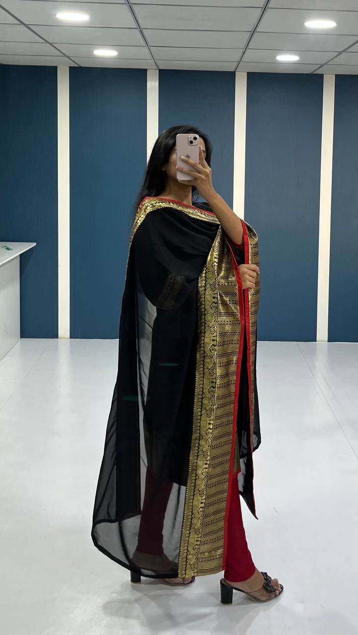 Elegant Black Georgette Kurti and Dupatta Set