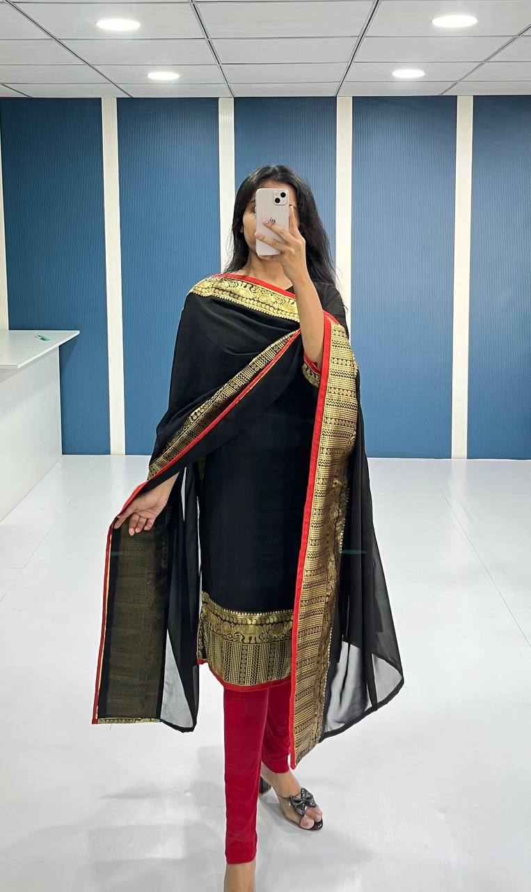 Elegant Black Georgette Kurti and Dupatta Set