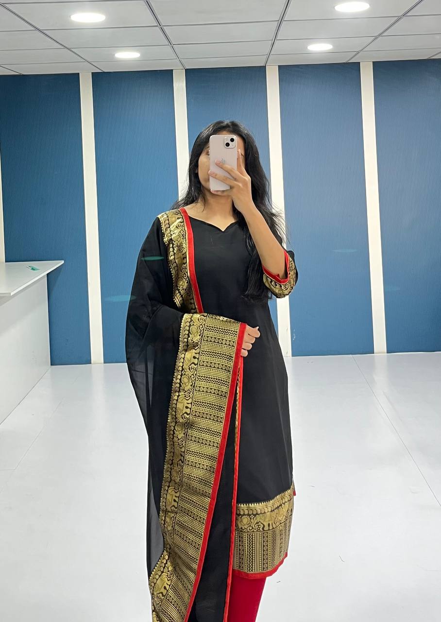 Elegant Black Georgette Kurti and Dupatta Set