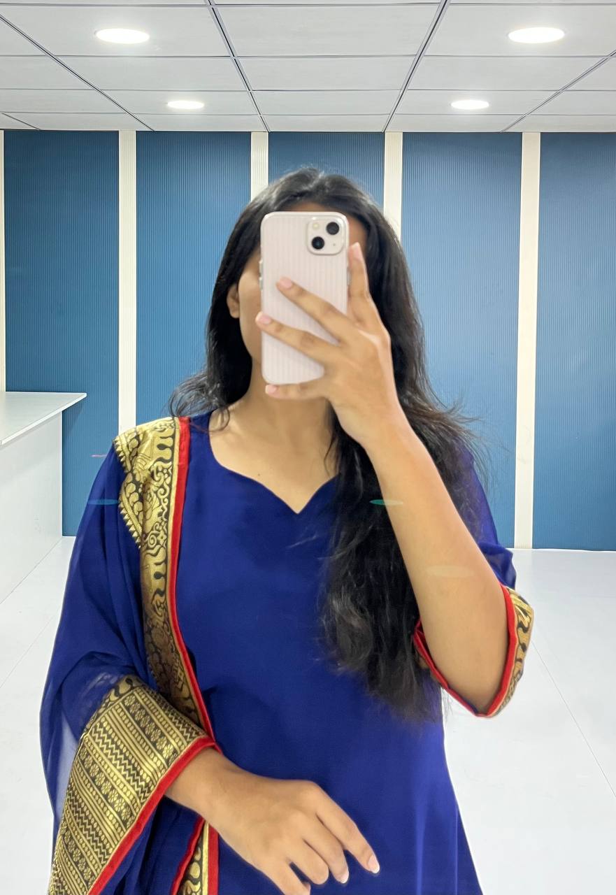 Elegant Royal Blue Georgette Kurti and Dupatta Set