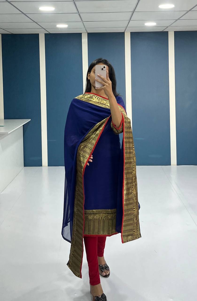 Elegant Royal Blue Georgette Kurti and Dupatta Set