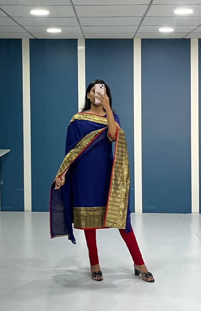 Elegant Royal Blue Georgette Kurti and Dupatta Set