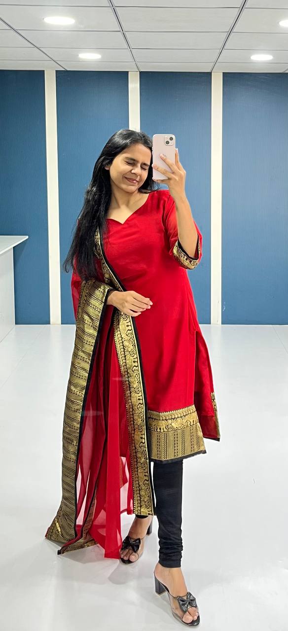 Elegant Red Georgette Kurti and Dupatta Set