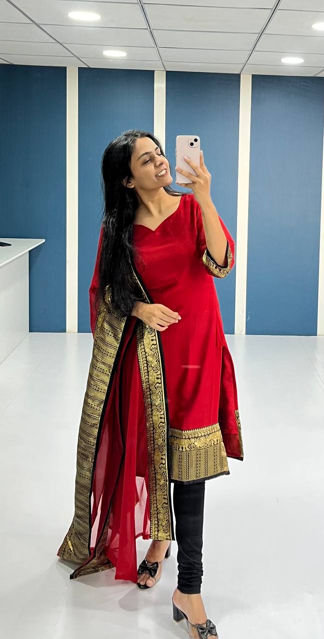 Elegant Red Georgette Kurti and Dupatta Set