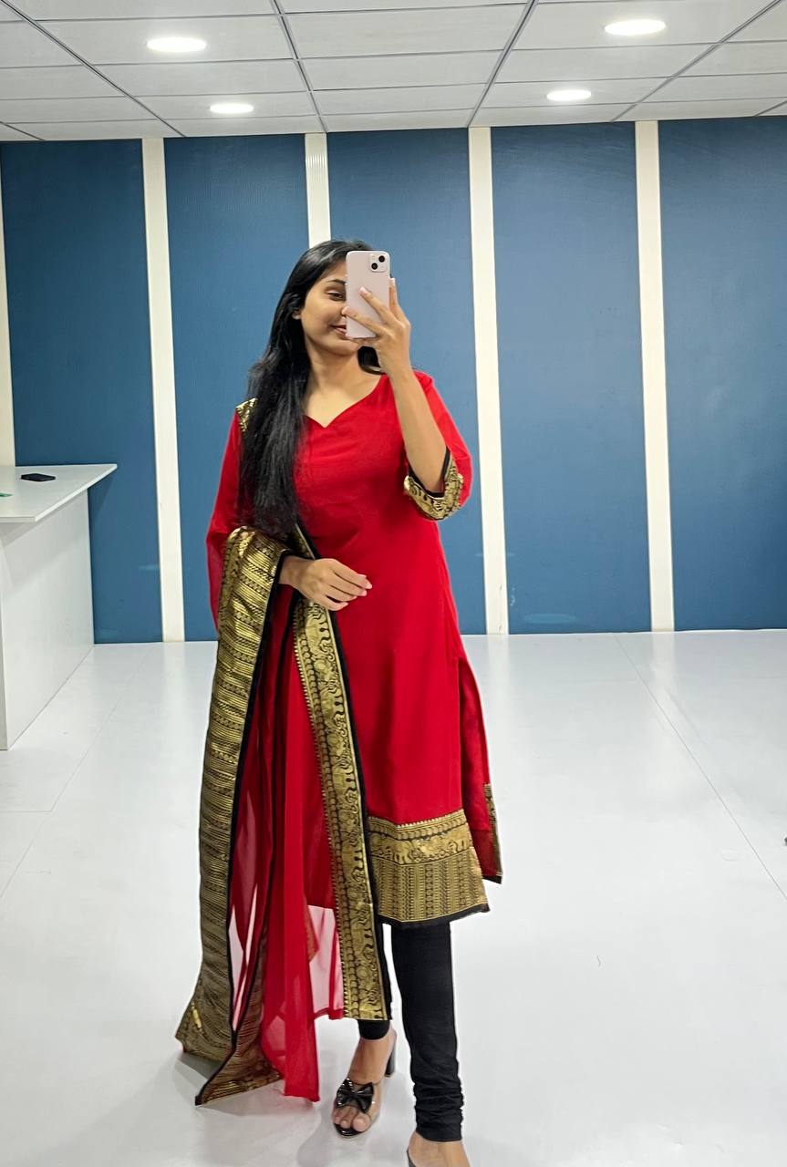 Elegant Red Georgette Kurti and Dupatta Set