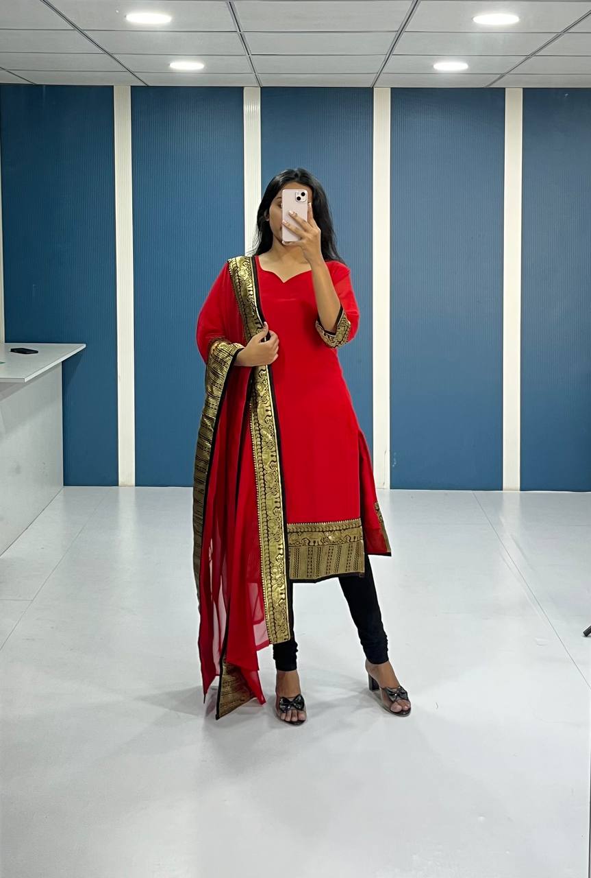 Elegant Red Georgette Kurti and Dupatta Set