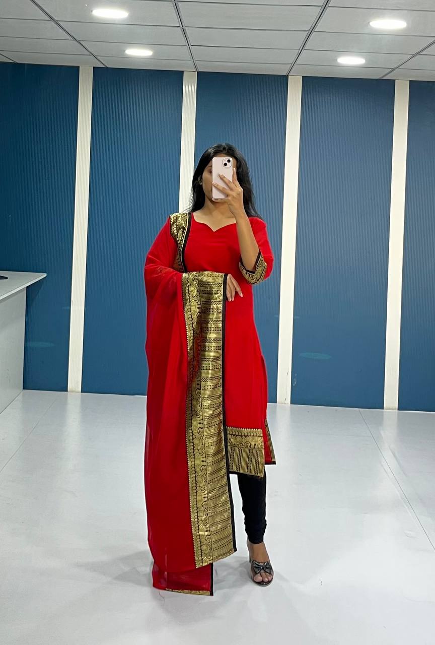 Elegant Red Georgette Kurti and Dupatta Set