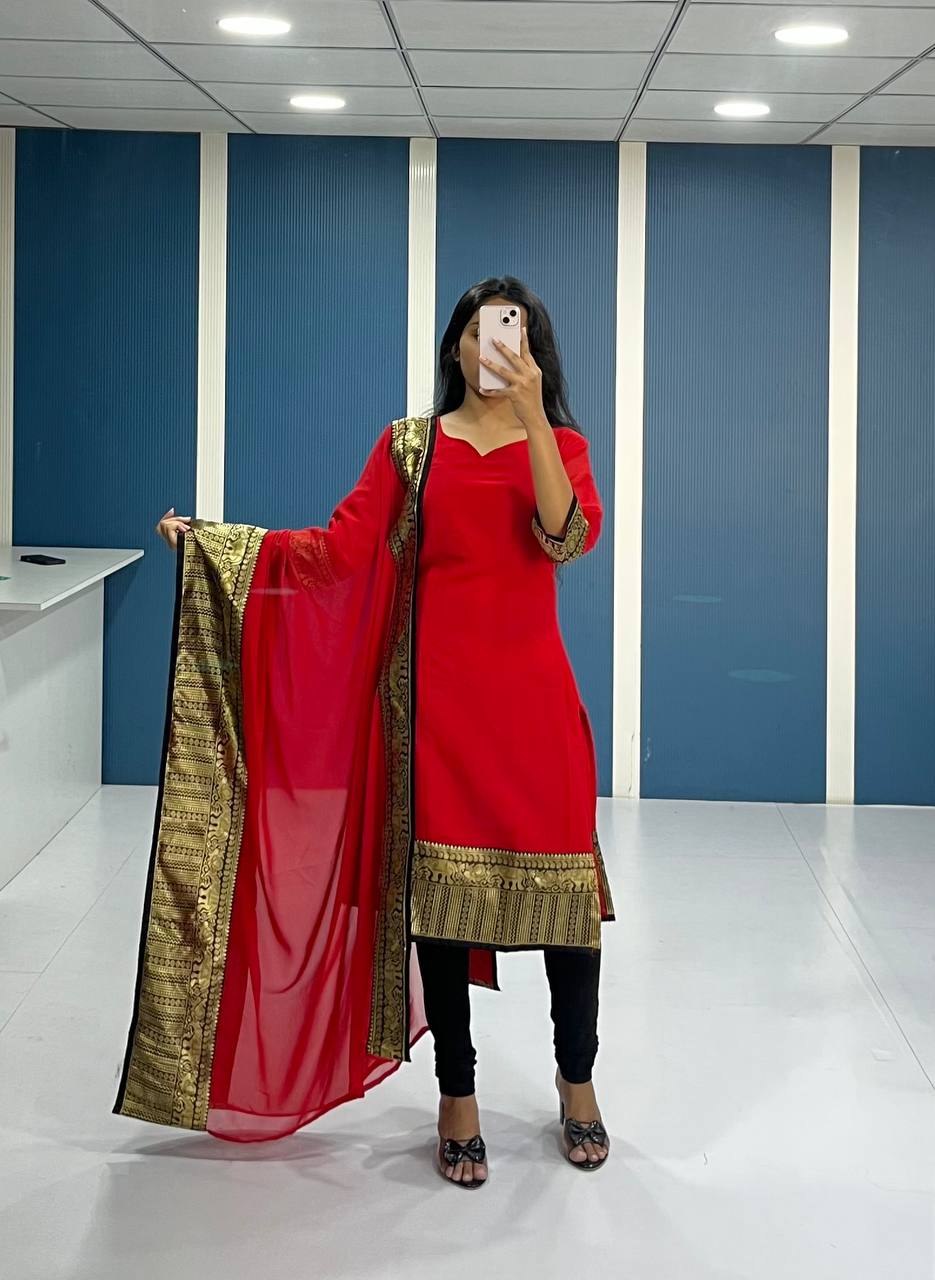 Elegant Red Georgette Kurti and Dupatta Set