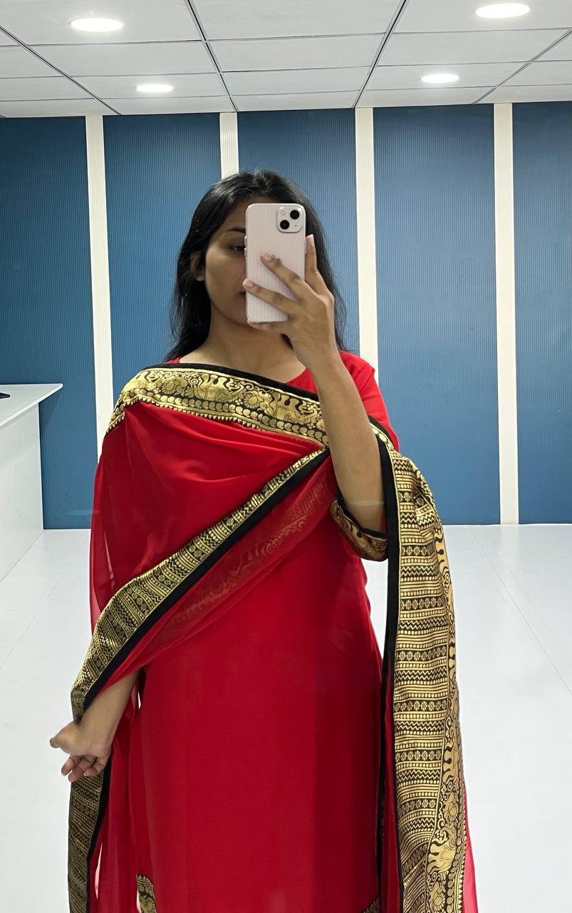 Elegant Red Georgette Kurti and Dupatta Set