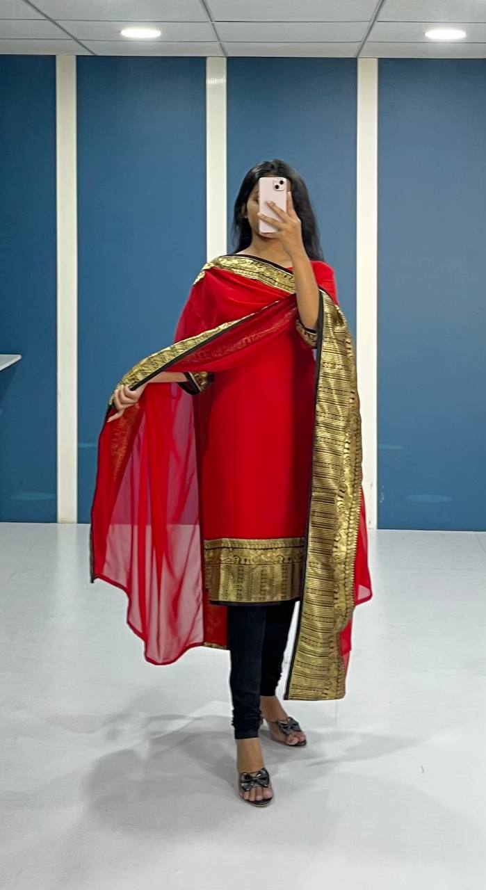 Elegant Red Georgette Kurti and Dupatta Set