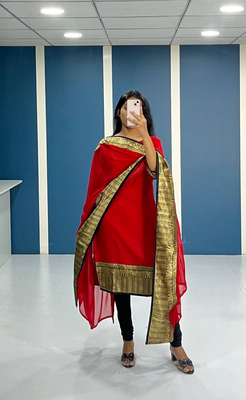 Elegant Red Georgette Kurti and Dupatta Set