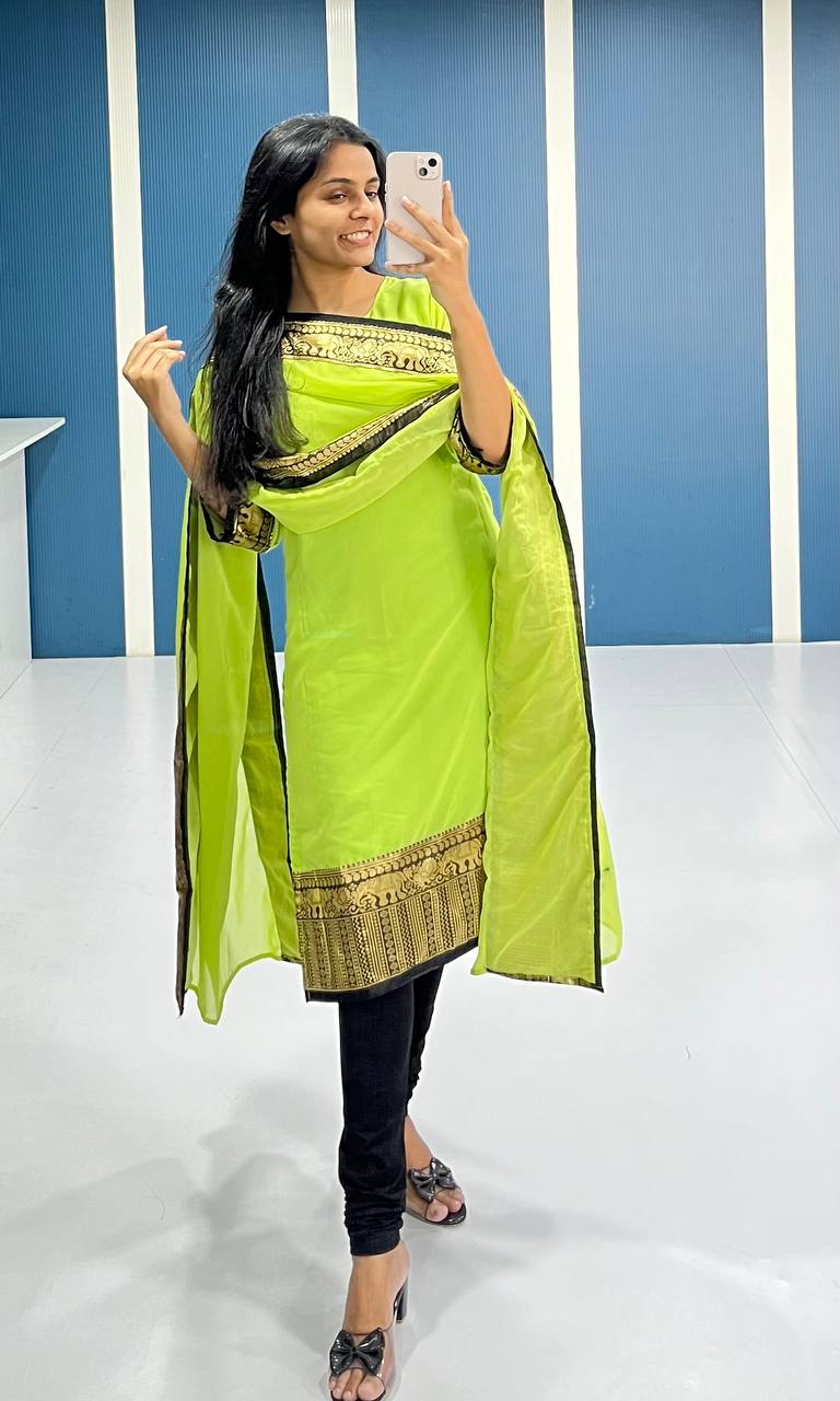 Elegant Lime Green Georgette Kurti and Dupatta Set