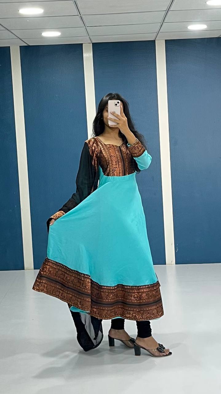 Vichitra Silk Gown with Dupatta