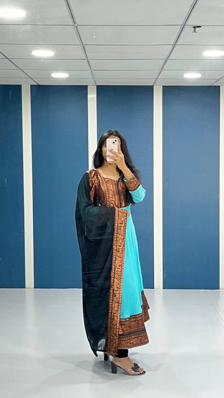 Vichitra Silk Gown with Dupatta