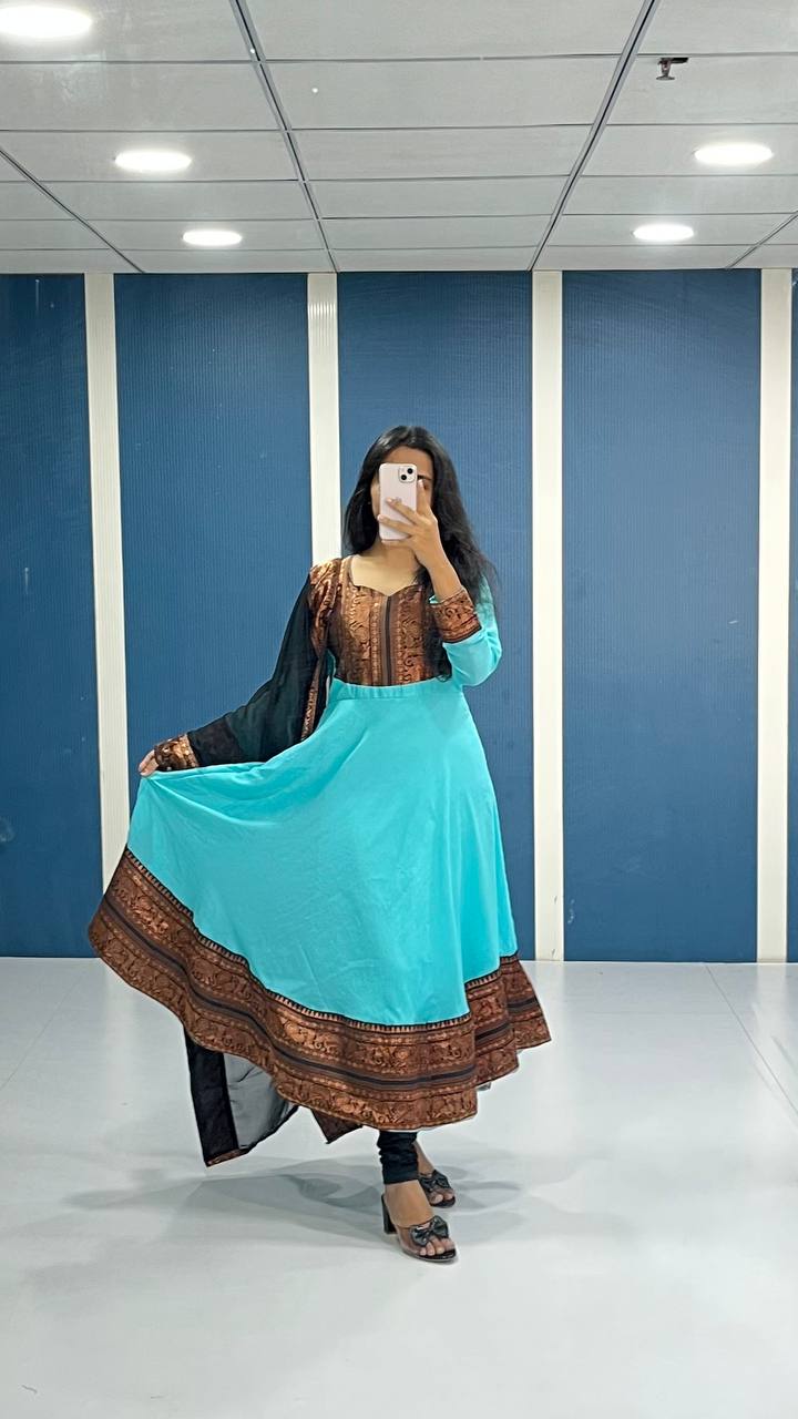 Vichitra Silk Gown with Dupatta