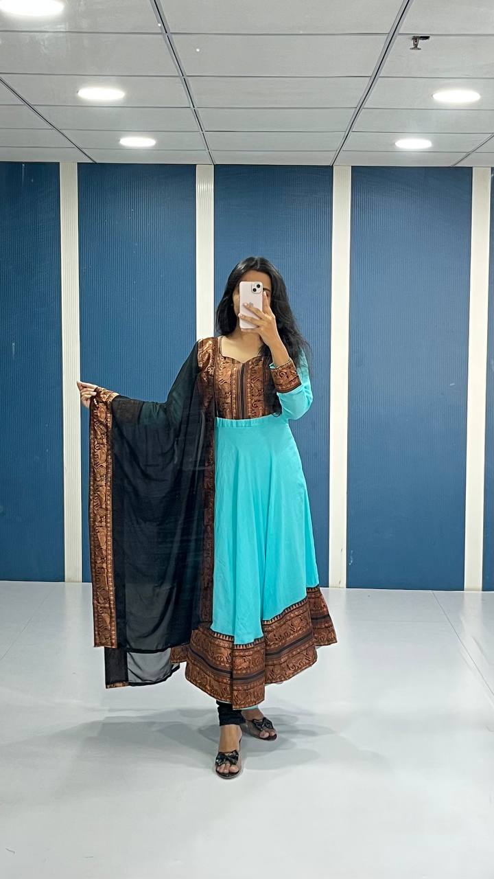 Vichitra Silk Gown with Dupatta